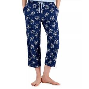 Charter Club Women’s Printed Cotton Capri Pajama Pants, Navy, X-Small